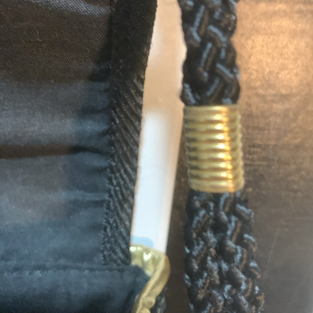 Vintage Black/Gold Woven Straw Bag Purse Pocketbook Coastal Nautical Beach Bag - Picture 6 of 16